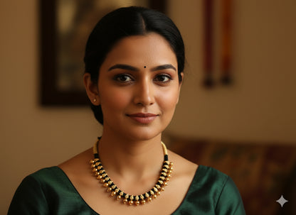 Antique gold tone black silk thread necklace set dj-07028