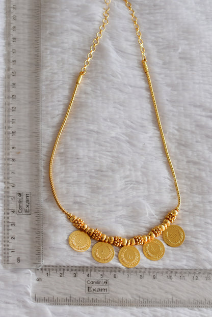 Gold tone AD pink lakshmi coin necklace dj-51846