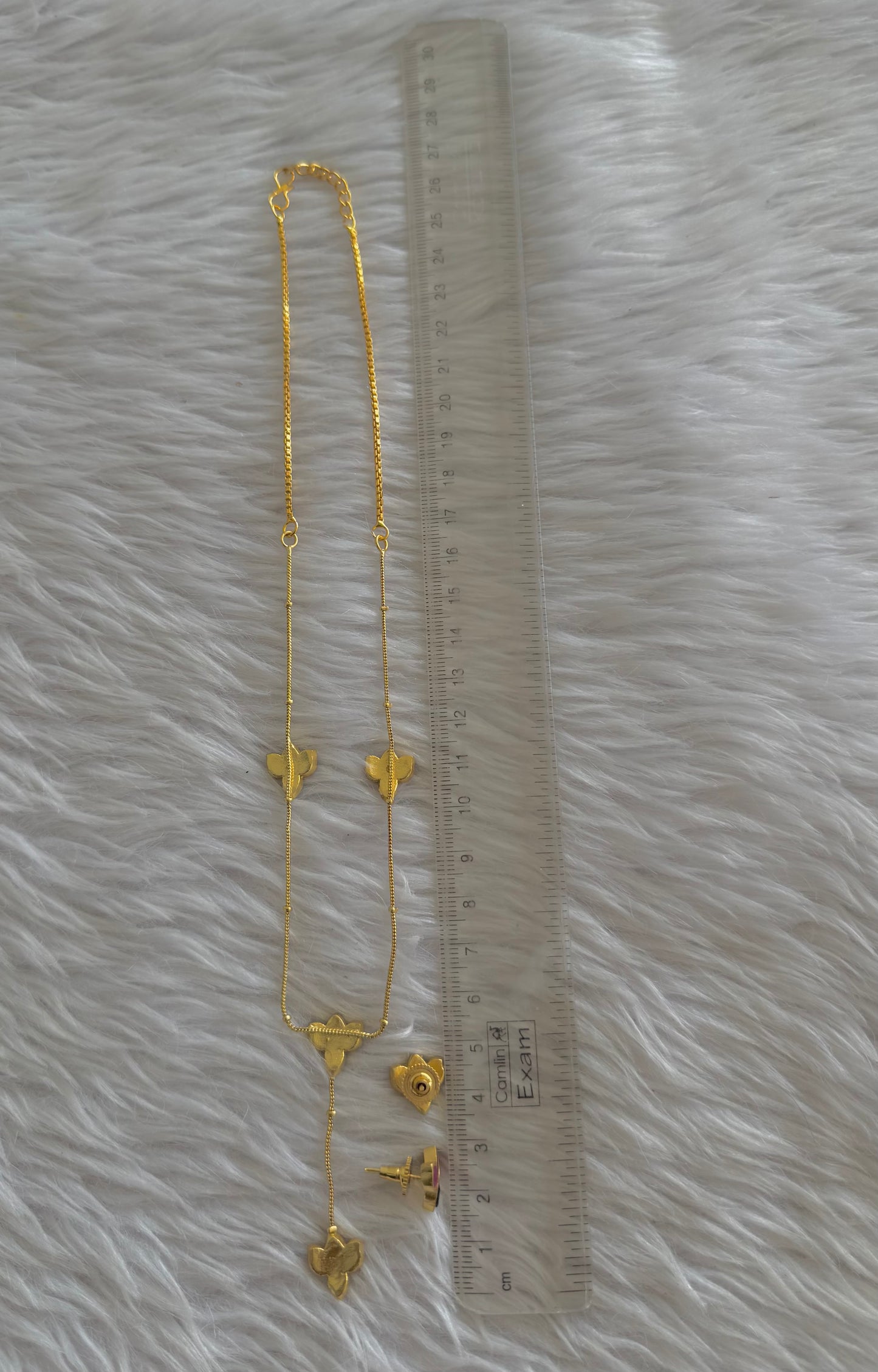 Gold tone pink-green Lotus Kundan Jadau necklace set dj-43205