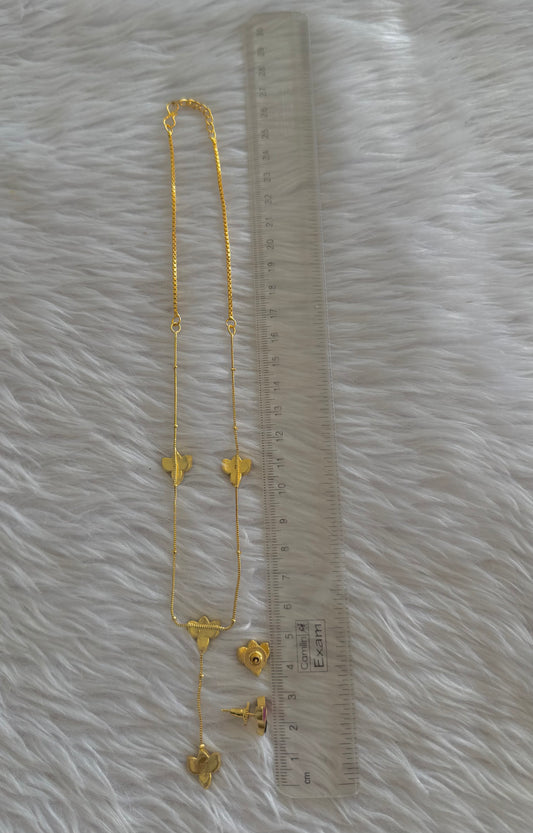 Gold tone pink-green Lotus Kundan Jadau necklace set dj-43205