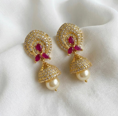Gold tone cz-ruby jhumkka-dj04040
