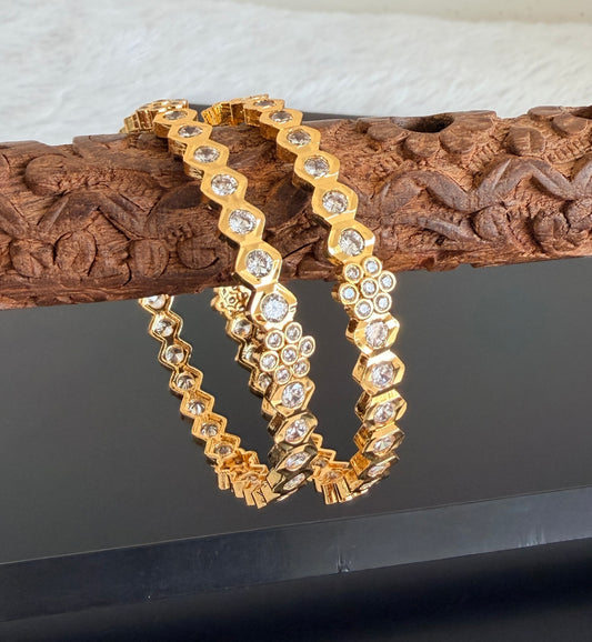 Gold tone AD white bangles(2.8) Dj-53298