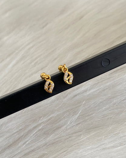 Gold tone cz white stone bugadi screw earrings dj-55128