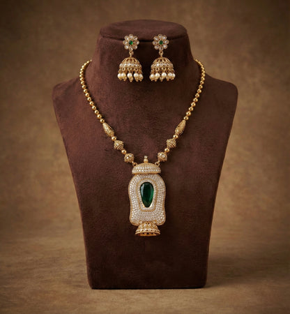 Antique gold tone green-white Kerala style necklace set dj-52619