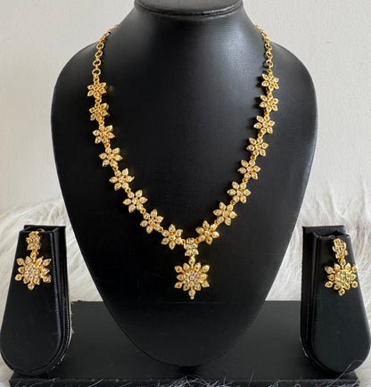 Gold tone ad white stone flower necklace set dj-51195