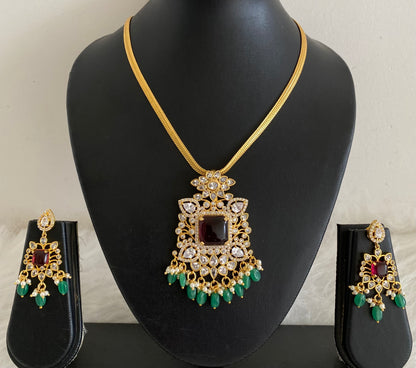 Gold tone white-kemp big stone green beaded necklace set dj-54436