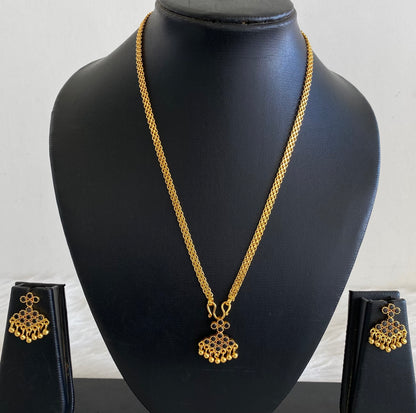 Gold tone 18 inches chain with black stone pathakkam pendant set dj-54908