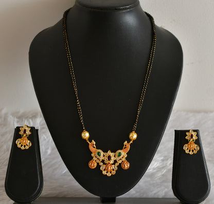 Gold tone kemp-green-white peacock-ram parivar mangalsutra set dj-51986