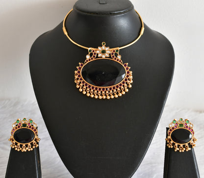 Matte finish peacock big blue oval stone pendant hasli necklace set dj-51225