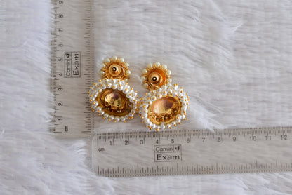 Gold tone precious kemp-green pearl jhumkka dj-52295