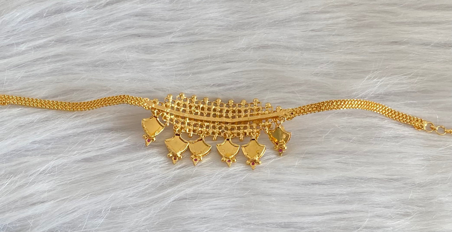 Gold tone kerala style pink-green-white palakka choker necklace dj-54131