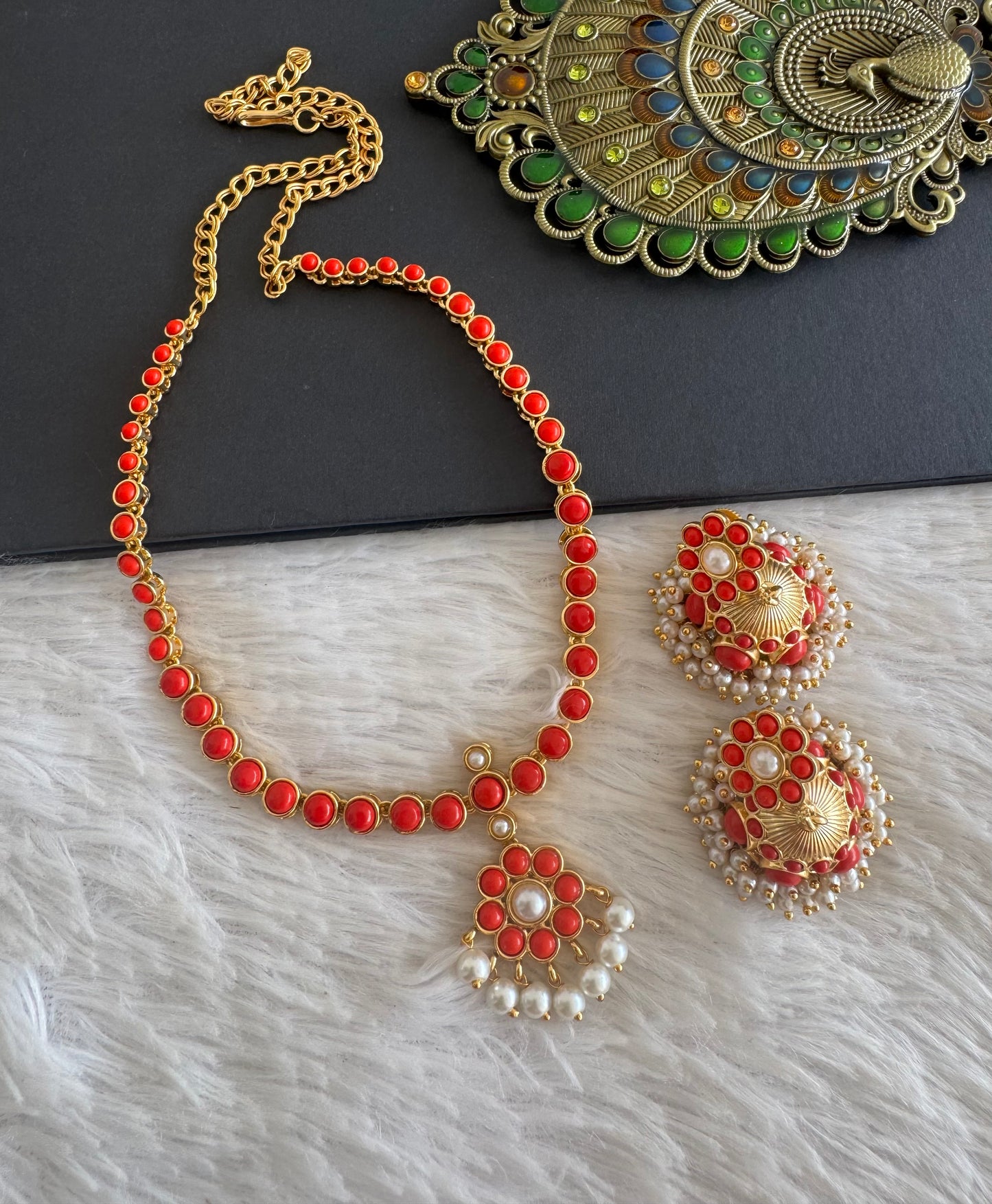 Matte finish coral pearl flower necklace set dj-52081