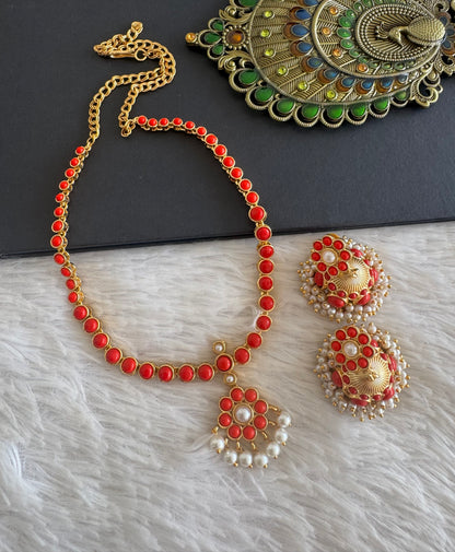 Matte finish coral pearl flower necklace set dj-52081