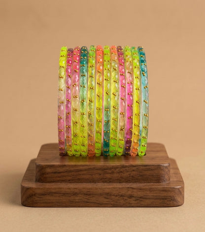 Set of 12 multi color glass bangles(2.12) dj-52789