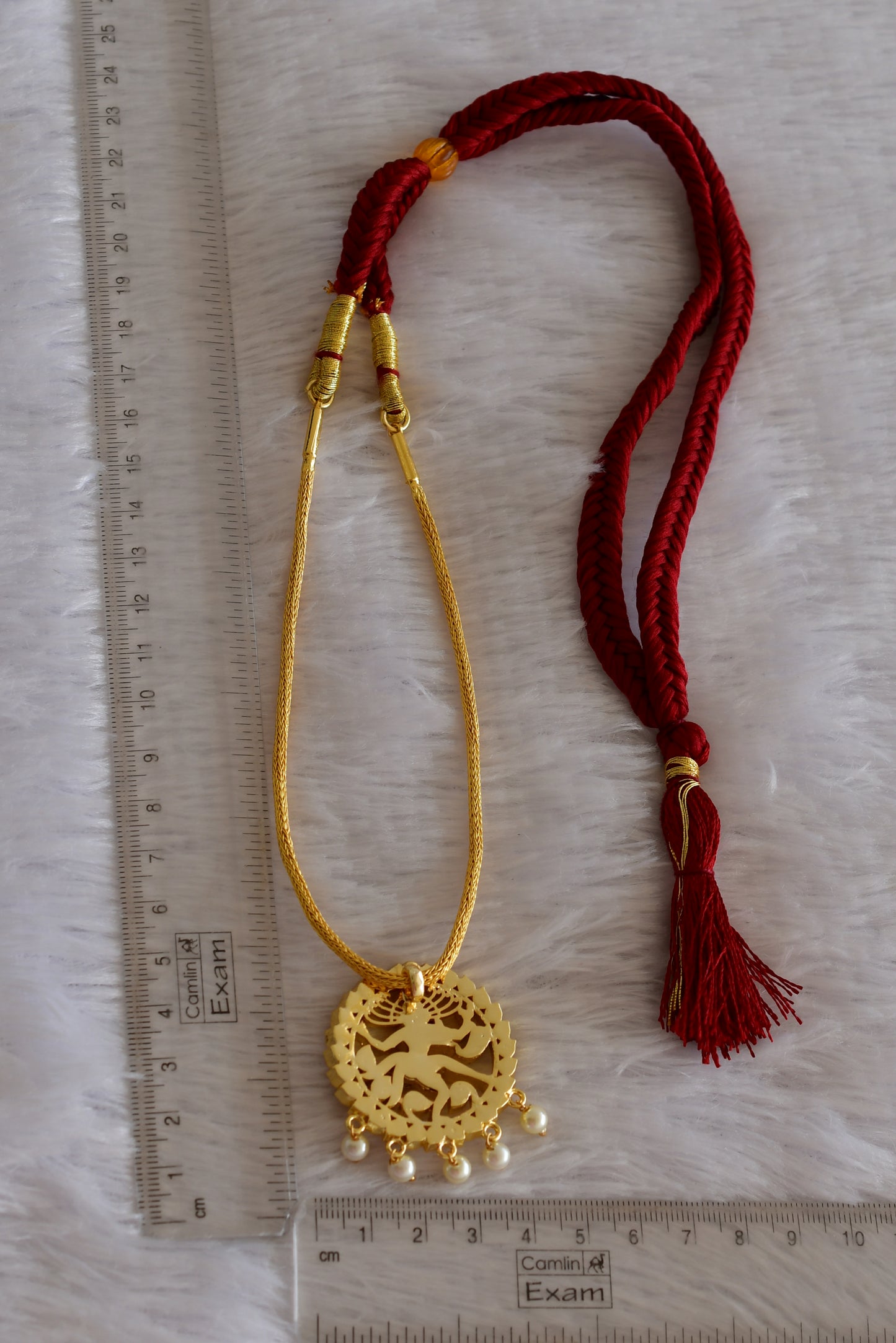 Gold tone precious kemp-green pearl Shri Natarajar necklace dj-52254