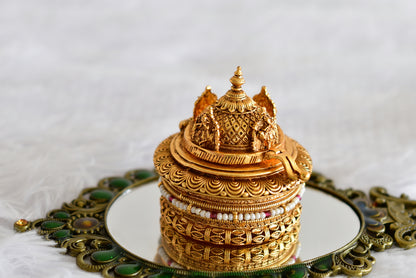 Antique gold tone Shri Krishna temple kumkum box dj-52324
