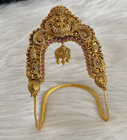 Antique matte finish cz kemp-green lakshmi peacock elephant vanki/bajuband dj-49069