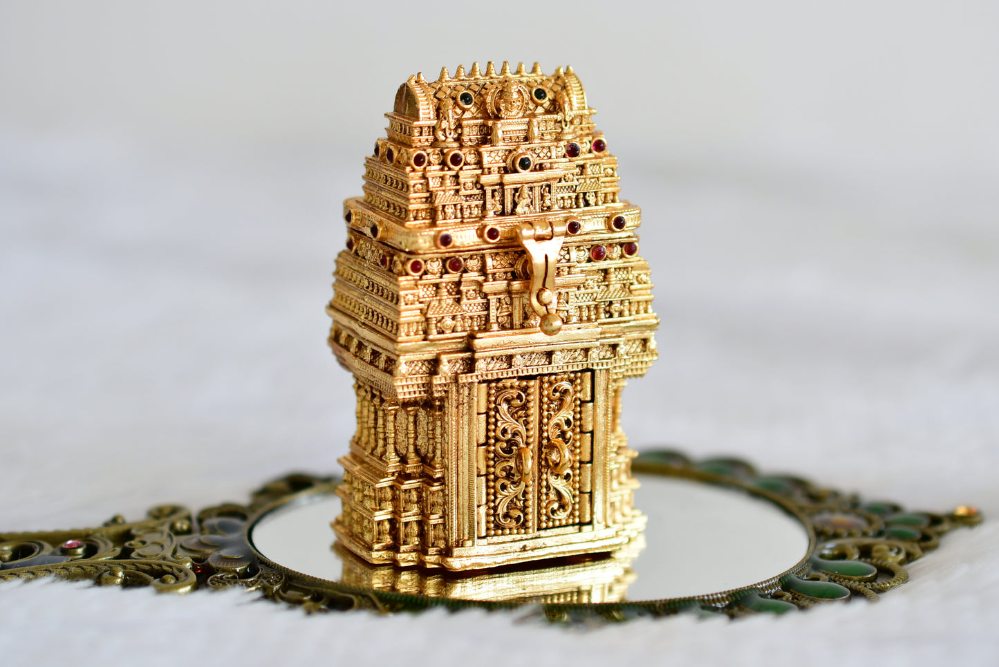 Antique gold tone Shri ganesh temple kumkum box dj-52329