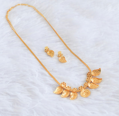 Gold tone pink stone mango lakshmi coin necklace set dj-53045