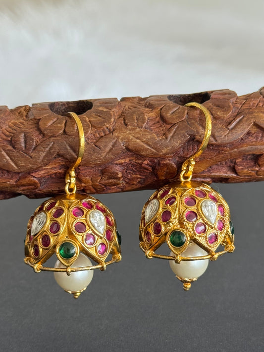 Matte finish kemp-green-white pearl hook mango jhumkka dj-52101