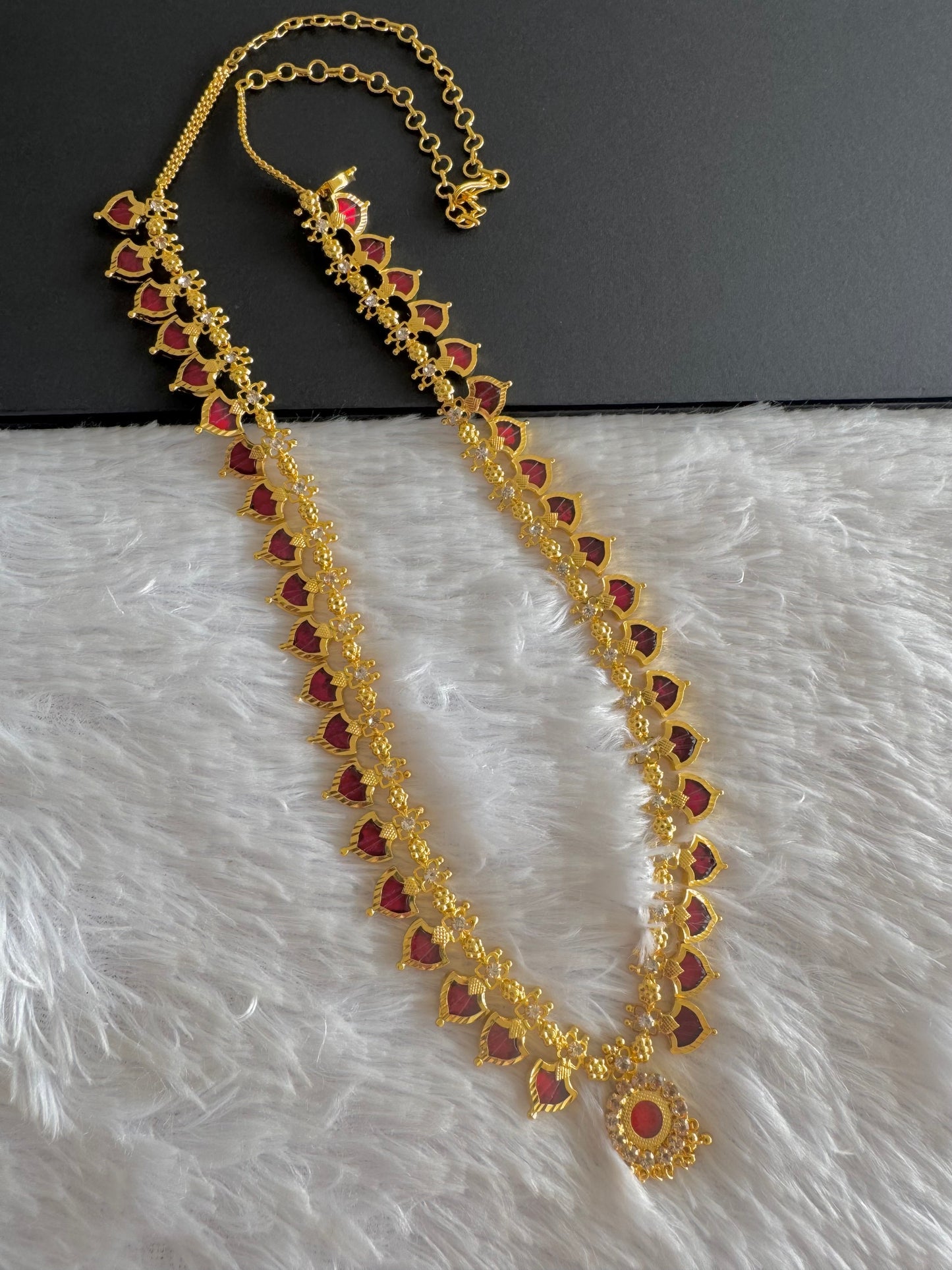 Gold tone Kerala style Red Palakka Haar DJ21867