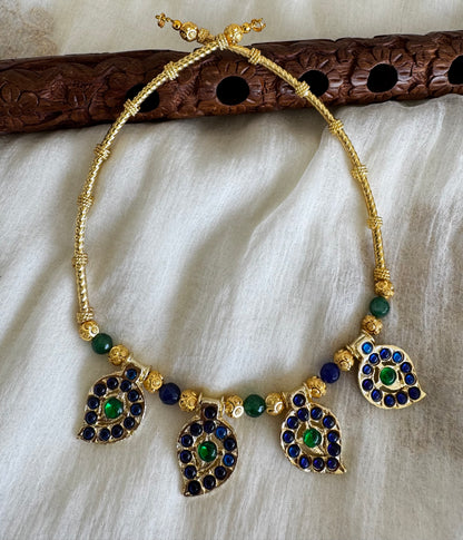 Gold tone blue-green mango semi precious kemp hasli necklace Dj-52621