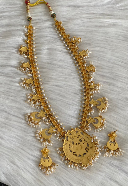 Antique gold tone peacock kundan jadau rice pearl haar set dj-54154