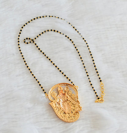 Gold tone tamil om murugan white stone pendant with crystal karimani beaded chain dj-53341