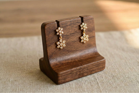 Gold tone AD white flower earrings dj-52244