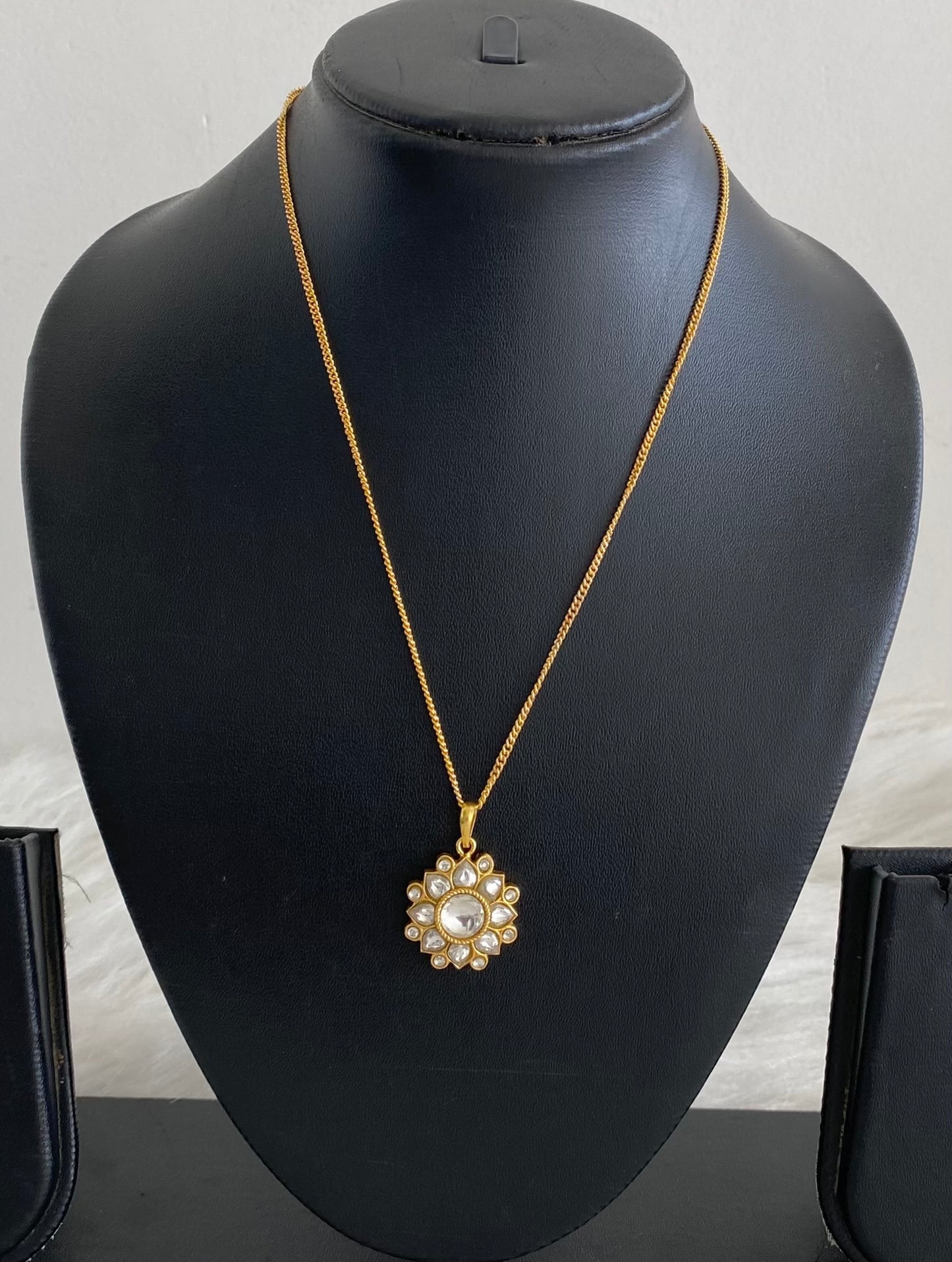 Gold tone white flower kundan jadau chain with pendant dj-54502