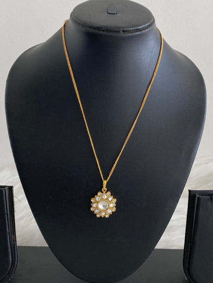 Gold tone white flower kundan jadau chain with pendant dj-54502
