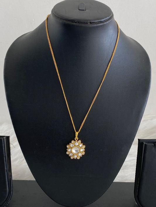 Gold tone white flower kundan jadau chain with pendant dj-54502