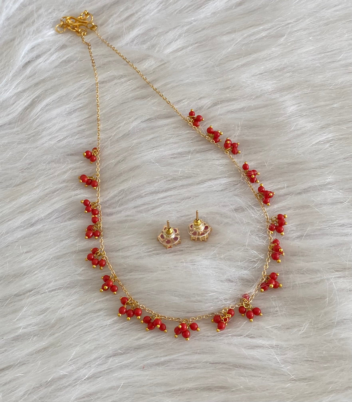 Gold tone coral beaded necklace set dj-54795