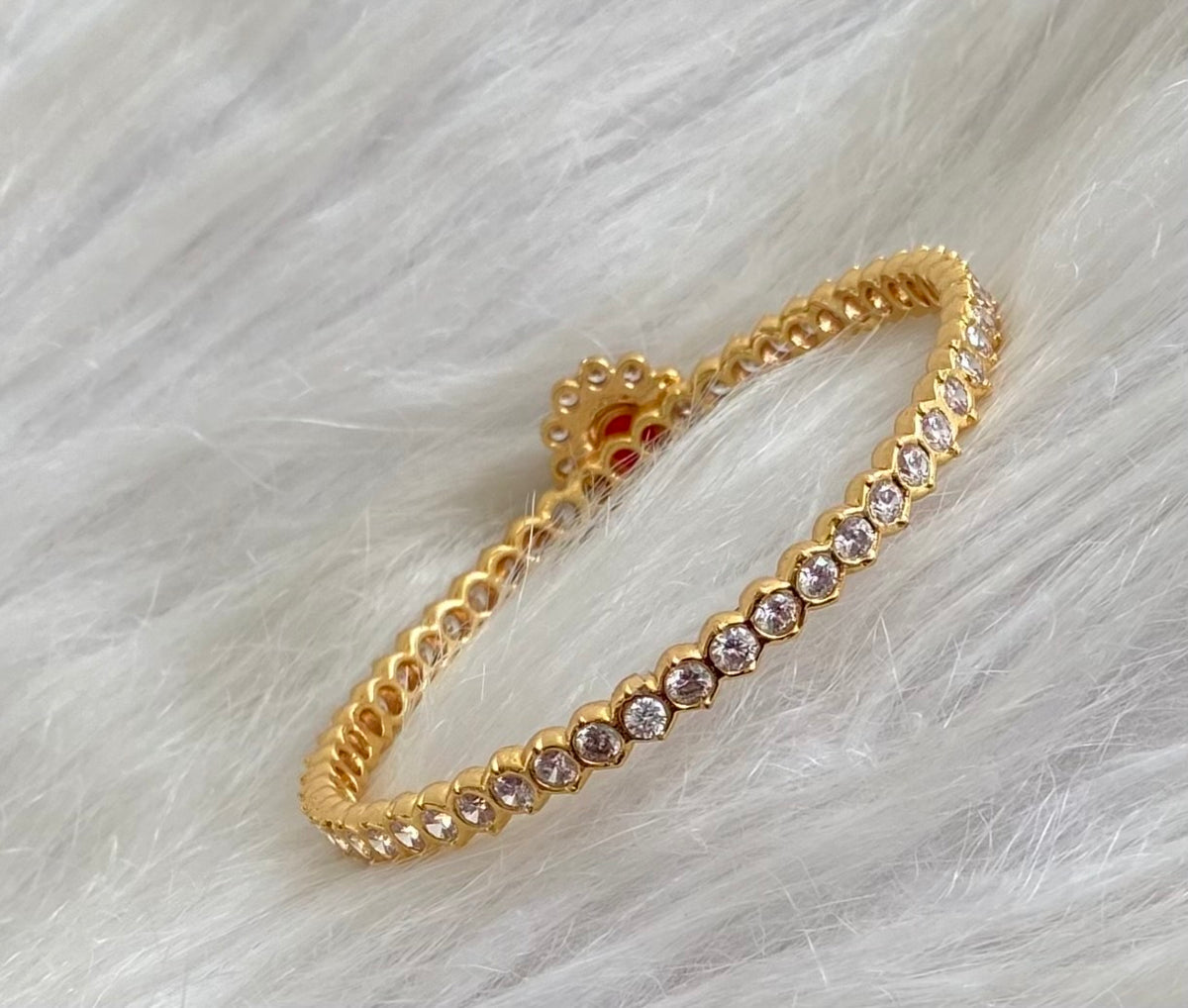 Gold tone AD white red stone diamond look alike bangle/kada(2.10) Dj-54866