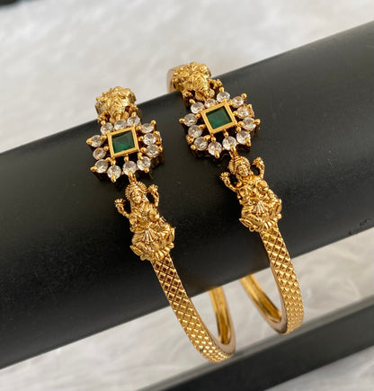Antique gold tone white-green lakshmi kada type bangles(2.4) dj-53598