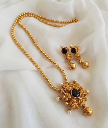 Antique Black Pearl Flower Necklace Set-dj17261