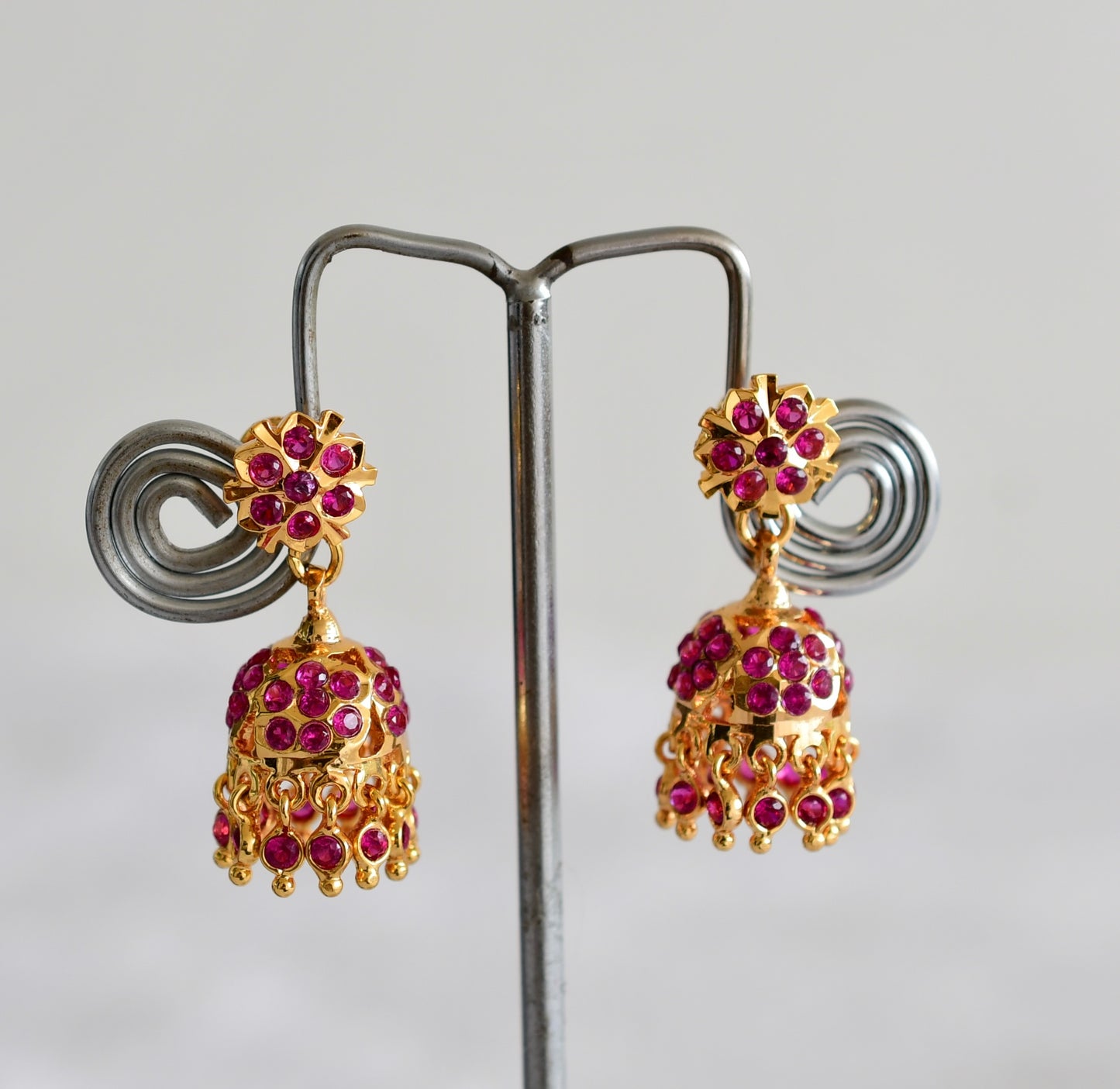 Gold tone AD pink stone jhumkka dj-51890