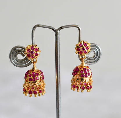 Gold tone AD pink stone jhumkka dj-51890