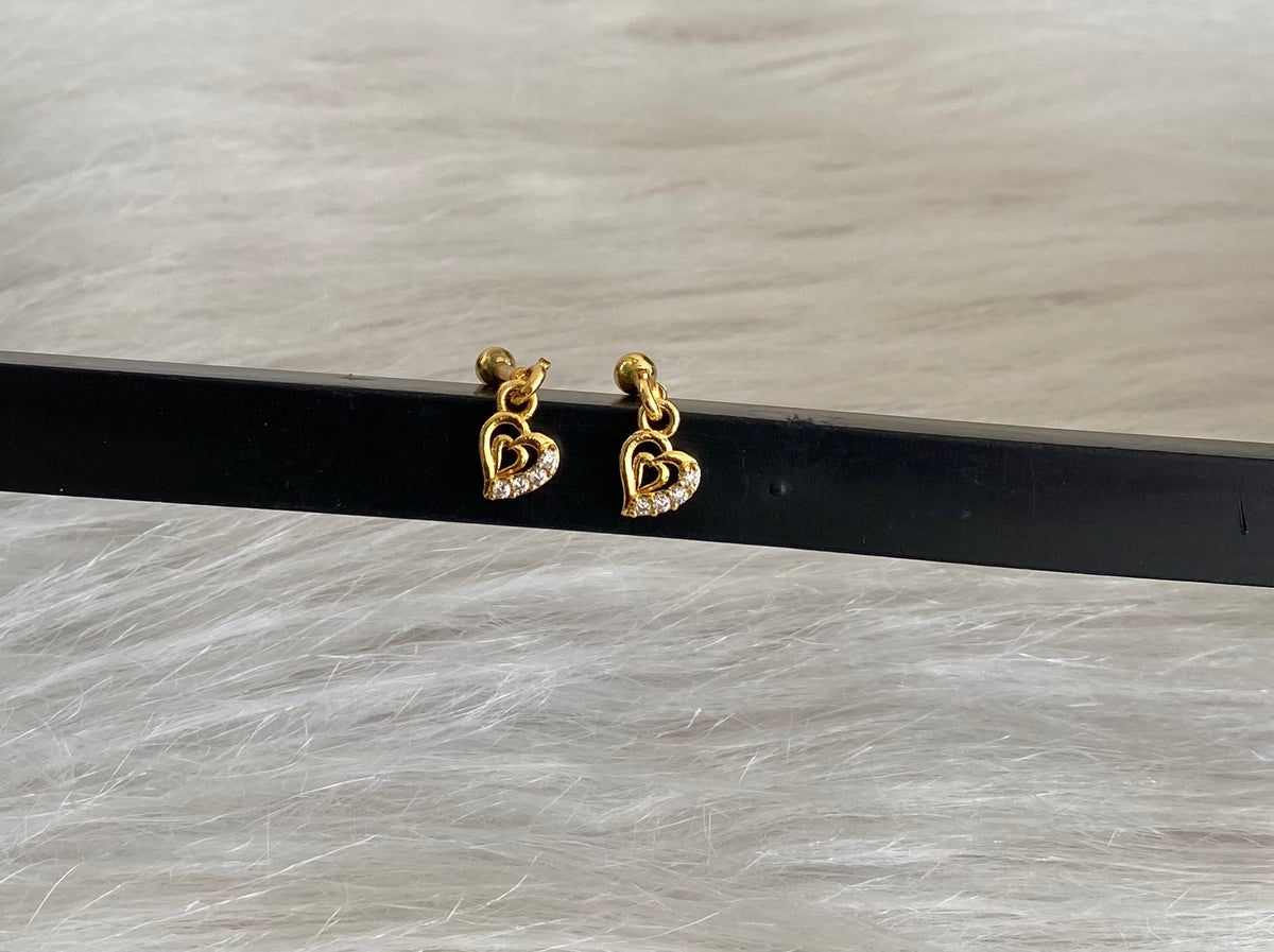 Gold tone cz white stone bugadi screw earrings dj-55122
