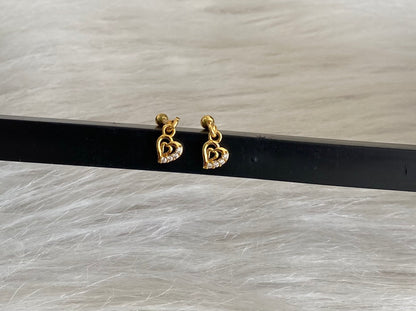 Gold tone cz white stone bugadi screw earrings dj-55122
