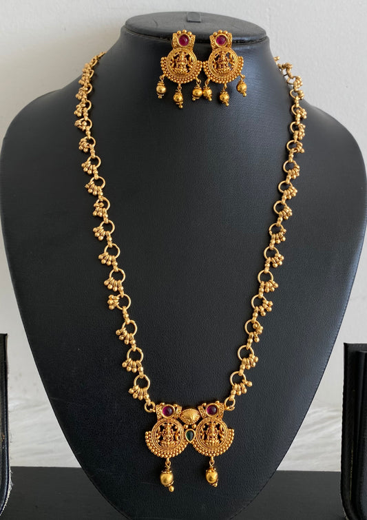 Matte finish 18 inches chain kemp-green lakshmi pendant set dj-54117