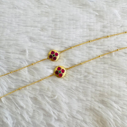 Gold tone pink-green flower kundan jadau anklets dj-51413