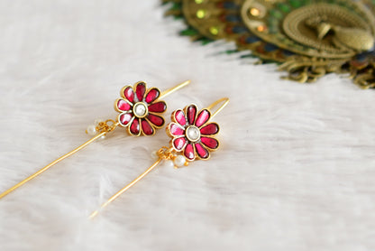 Gold tone pink-white kundan jadau flower bugadi needle earrings dj-52461