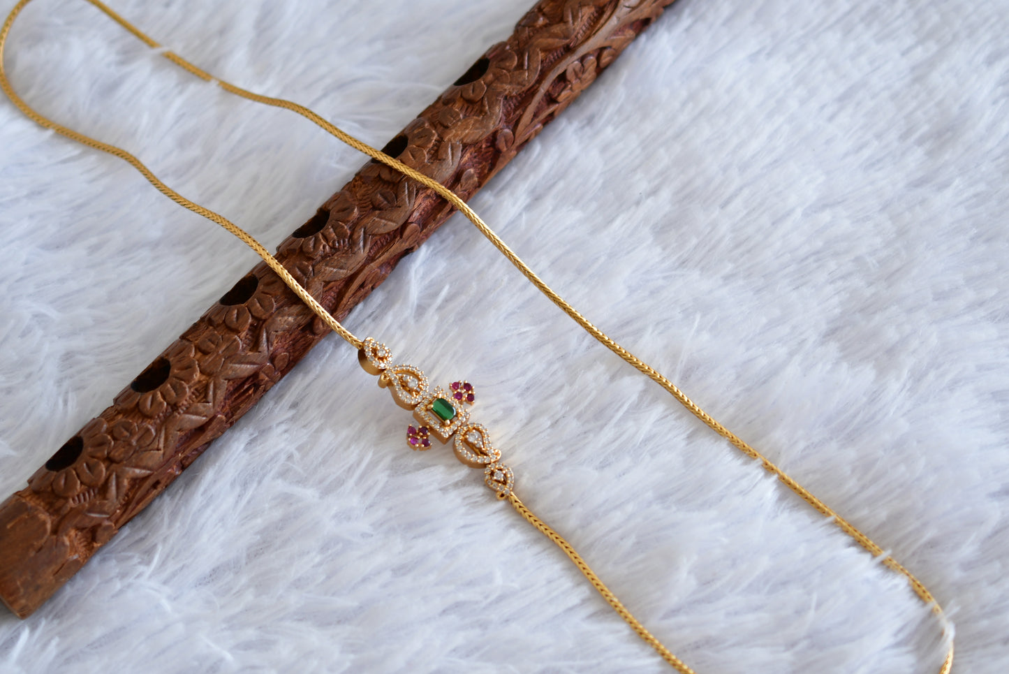 Matte finish cz kemp-green 24 inches mango mugappu chain dj-52415