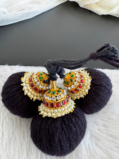 Gold tone kemp-green pearl kuppulu (Hair accessory) dj-52763