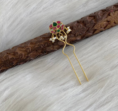 Gold tone kundan jadau kemp-green pearl hair jewel/pin dj-55063