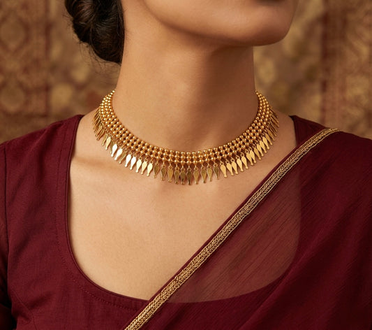 Gold tone elakka thali choker necklace dj-54548