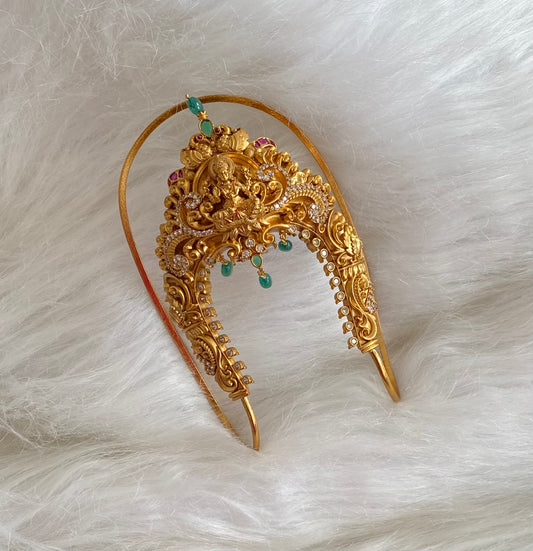 Antique gold tone kemp-green-white lakshmi peacock vanki/bajuband dj-54484