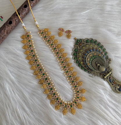 Matte Finish Cz Ruby-green Pearl Ram parivar Haar Set Dj-51327