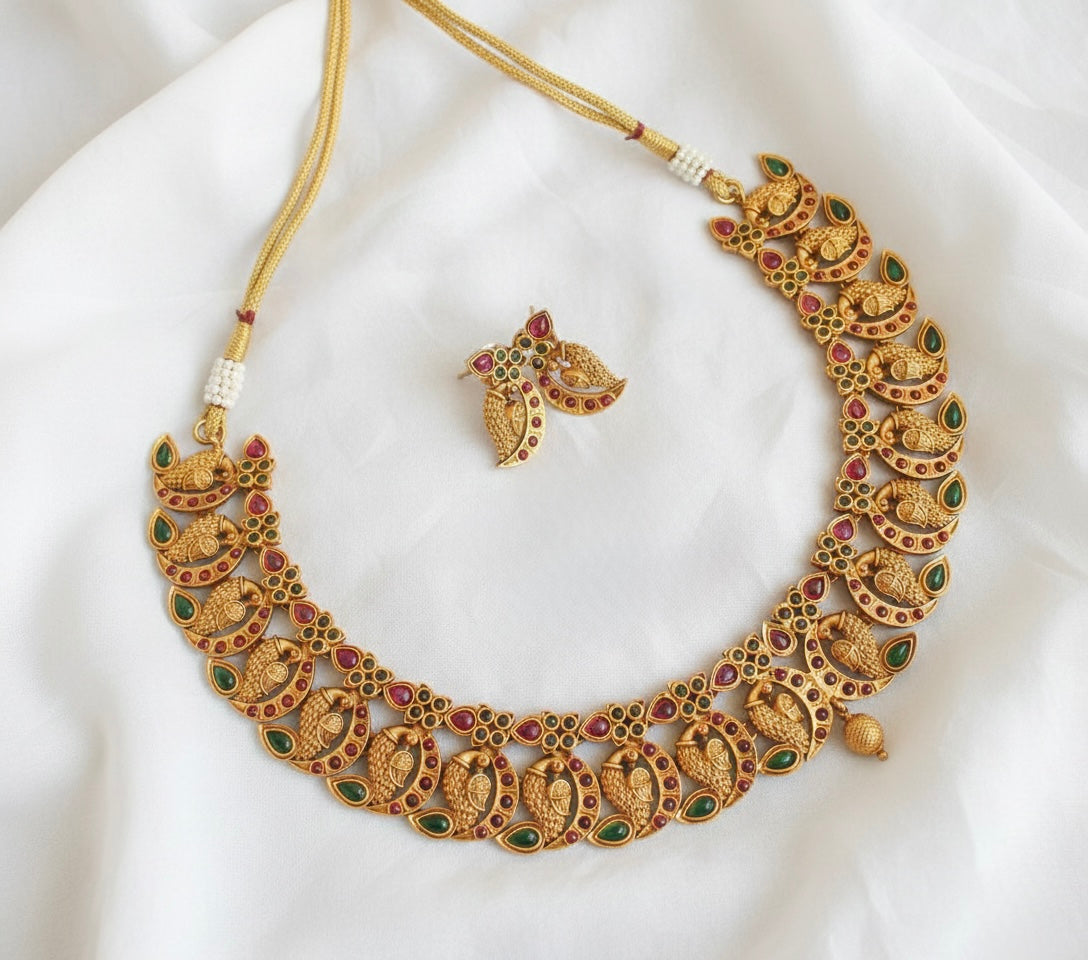 Matte Finish Kemp-green Peacock Necklace Set DJ25582